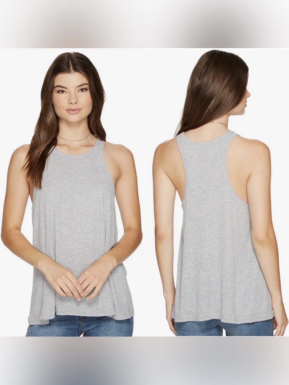 Intimately by Free People Ribbed Gray Long Beach Tank Top Small NWT